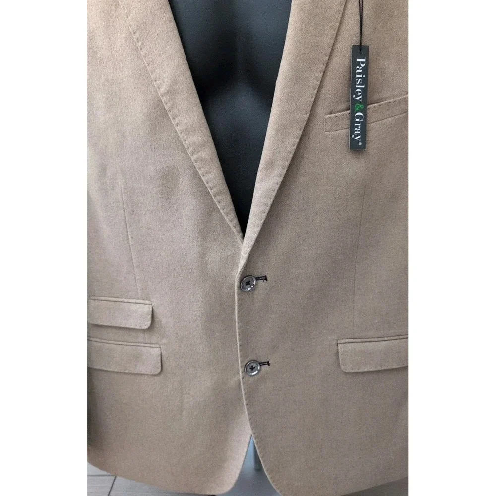 Paisley & Gray Mens Peak Slim Fit Asian Bird Lined Blazer Size 46R Beige NWT‎